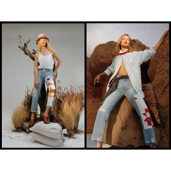 💕MOTHER💕  Patchwork Tomcat Ankle Undone Hem Jean High Rise New Hobbies 24 NWT - Picture 7 of 17